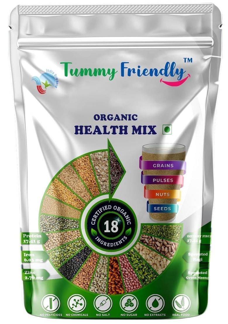 Tummyfriendly Foods Certified Organic Health Mix Powder For Adults, Kids, Women. Made With Sprouted Ragi Powder, Green Moong, Oats, Nuts, Seeds | Multigrain Millet Health Mix | 800G