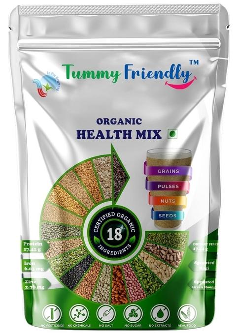 Tummyfriendly Foods Certified Organic Health Mix Powder For Adults, Kids, Women. Made With Sprouted Ragi Powder, Green Moong, Oats, Nuts, Seeds | Multigrain Millet Health Mix | 800G