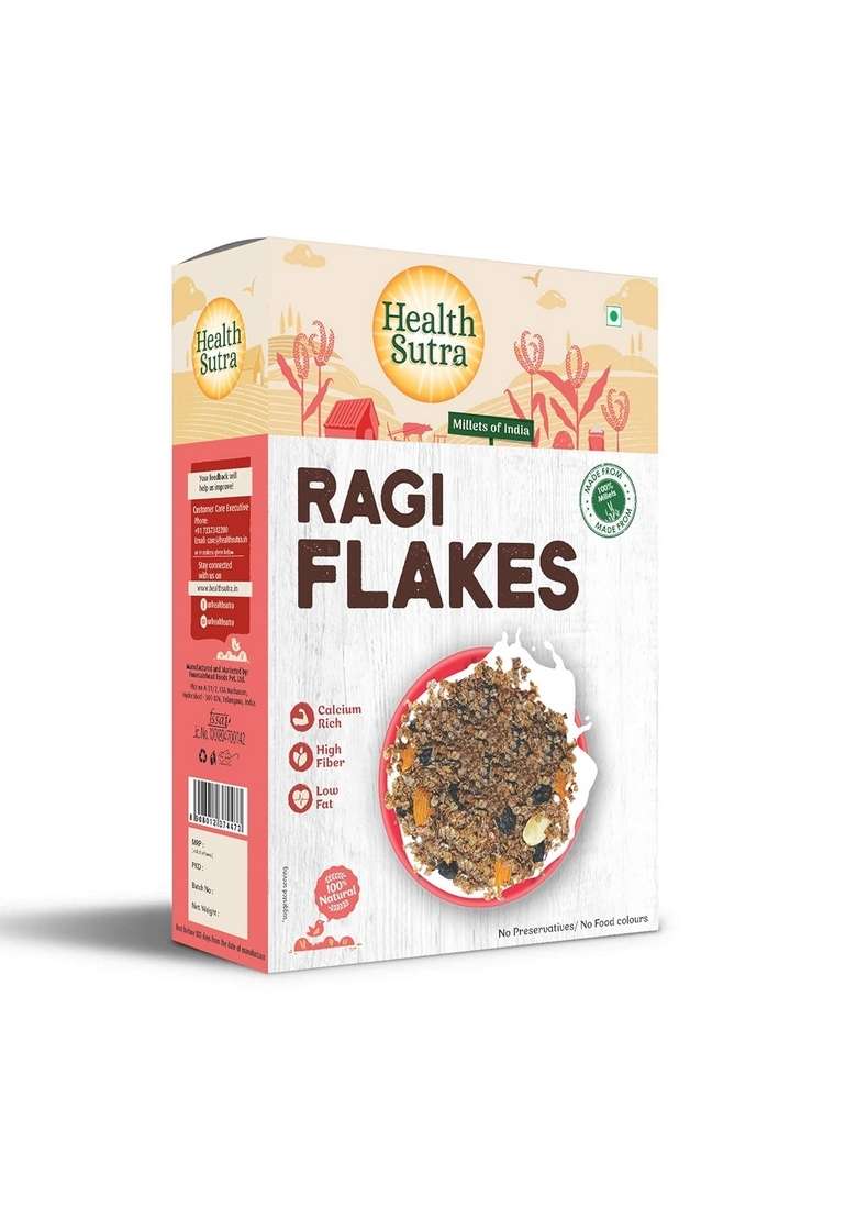 Health Sutra Ragi Flakes, 500 Gm - Gluten Free, Calcium & Dietary Fibre Rich Breakfast - Unflavored & Toasted Alternative To Oats - Indya