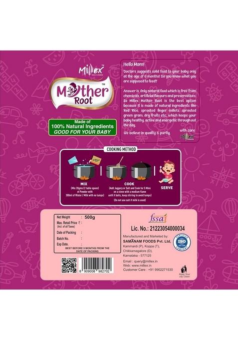 Millex Mother Root- Pack Of 2 (1Kg) | Food From (6+Months)| Sprouted Multi-Grain Millets, Dry Fruits, Spices | Natural Healthy Cereals Mix | Double Filtered Organic Porridge (1000)