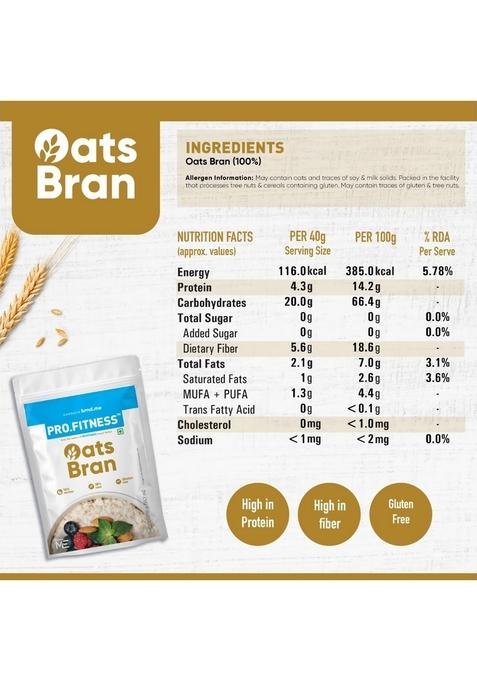 Pro.Fitness Oats Bran 360G | 14G Protein & 18G High Fiber | Nutritious & Healthy Breakfast Cereal (From Makers Of Myfitness Peanut Butter)