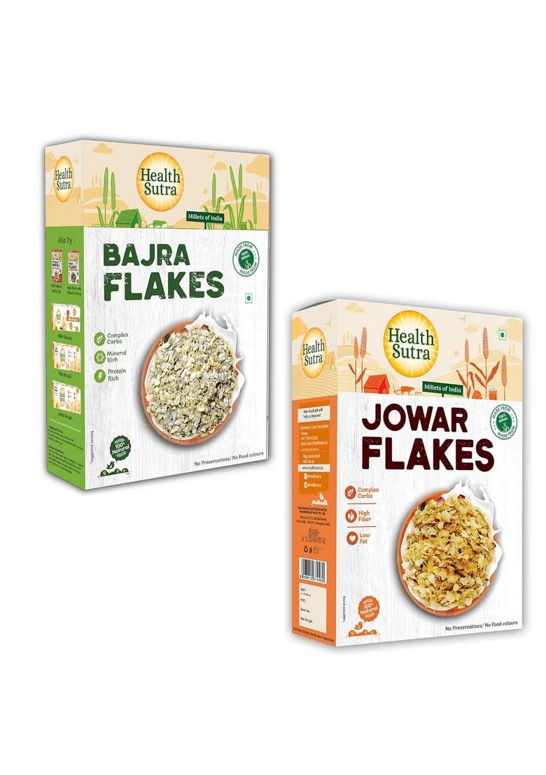 Health Sutra Millets Flakes Combo - Jowar Flakes & Bajra Flakes (500Gm Each) Millets Cereal For Breakfast, High Protein, Diet Food For Weight Loss,100% Natural, Use Like Oats/Corn Flakes - Indya