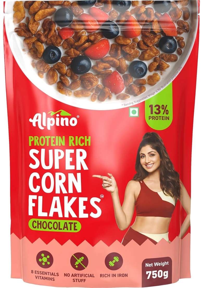 Alpino Protein-Rich Super Corn Flakes Chocolate 750G - 13% Protein, Natural Peanut Butter, Brown Sugar - Source Of Healthy Fats & Dietary Fibre, Added Vitamins & Minerals - Indya