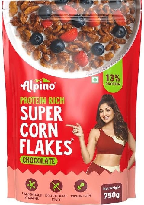 Alpino Protein-Rich Super Corn Flakes Chocolate 750G - 13% Protein, Natural Peanut Butter, Brown Sugar - Source Of Healthy Fats & Dietary Fibre, Added Vitamins & Minerals