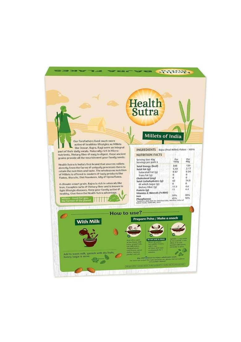 Health Sutra Bajra Flakes - 500Gms, Gluten Free, Mineral Rich & Protein Rich Breakfast - Unflavored & Toasted Alternative To Oats - Indya