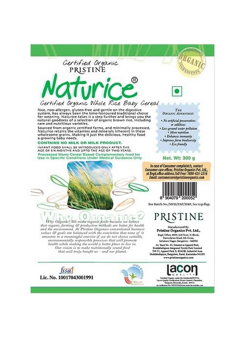 Pristine Naturice Baby Food 300G | Baby Cereal (6-24 Months) Organic Whole Rice | Infant Food