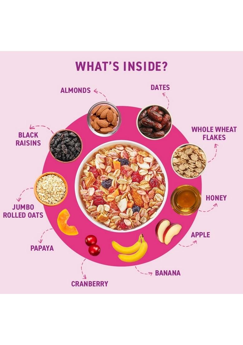 Bagrry'S Crunchy Muesli With 30% Fruit & Nut Cranberries 375Gm Pouch |38% Fibre Rich Oats|No Sugar Infused Fruits|Real Fruits|Breakfast Cereal|Protein Rich|Cranberry Muesli