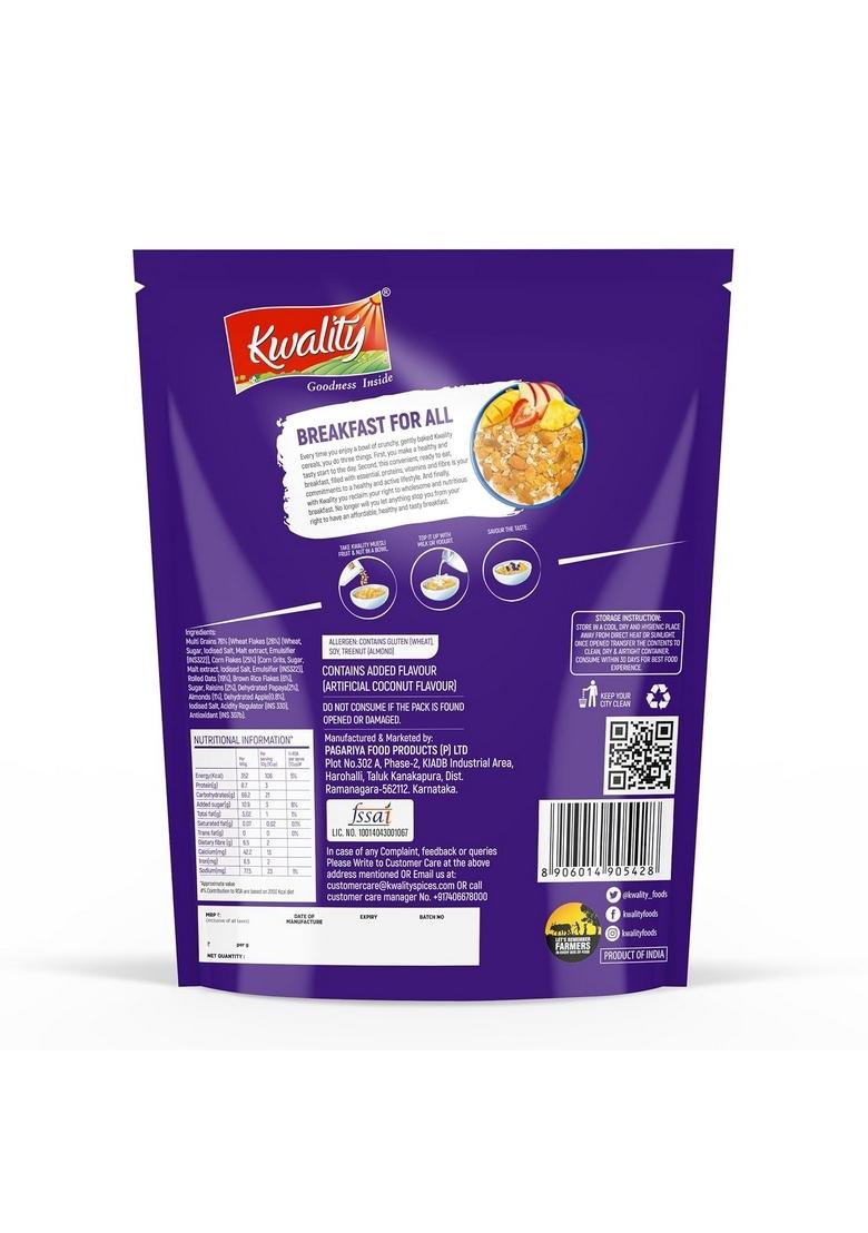 Kwality Muesli Fruit & Nut 75G | 72% Multi Grains | No Maida | Natural Source Of Vitamin & Iron | High In Protein & Fiber | Low Fat & Cholesterol | Healthy Food & Breakfast Cereal