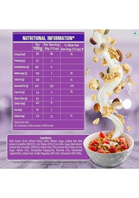 Kwality Muesli Fruit & Nut 75G | 72% Multi Grains | No Maida | Natural Source Of Vitamin & Iron | High In Protein & Fiber | Low Fat & Cholesterol | Healthy Food & Breakfast Cereal