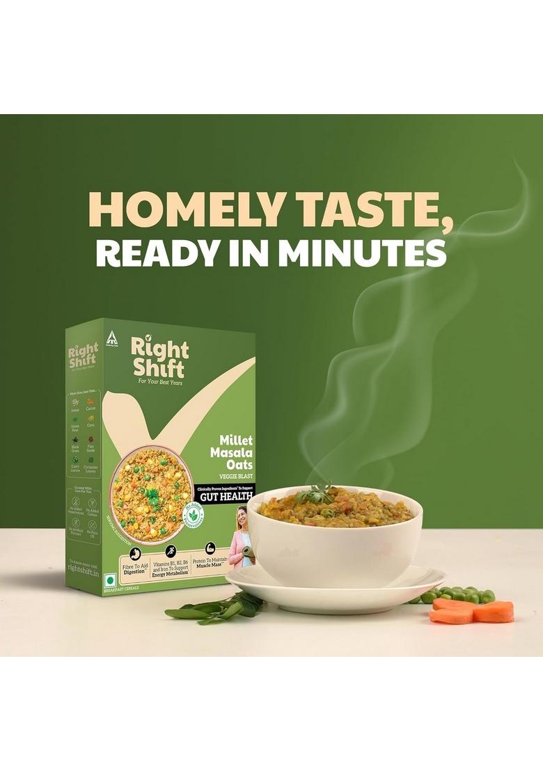 Right Shift High Protein Masala Oats, 6X Veggies & Millets, 240G | Ideal For Weight Loss, High Fibre | No Added Preservatives | Ready To Cook | Clinically Proven Ingredients For Gut Health