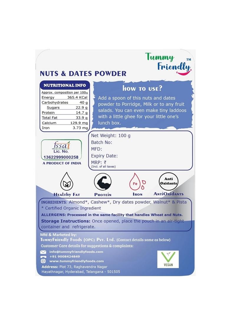 Tummyfriendly Foods Premium Nuts And Datespowder | Dry Fruit Powder For Baby | Nuts&Dates Powder For Babies Kids And Adults | Dry Fruits Powder For Kids | 100G