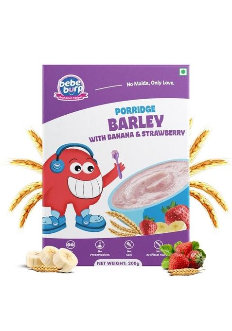 Be'Be' Burp Barley Cereals With Banana & Strawberry| No Sugar No Salt | No Artificial Preservatives & Flavours | Instant Cereal |Real Fruits & Vegetables | 200Gm