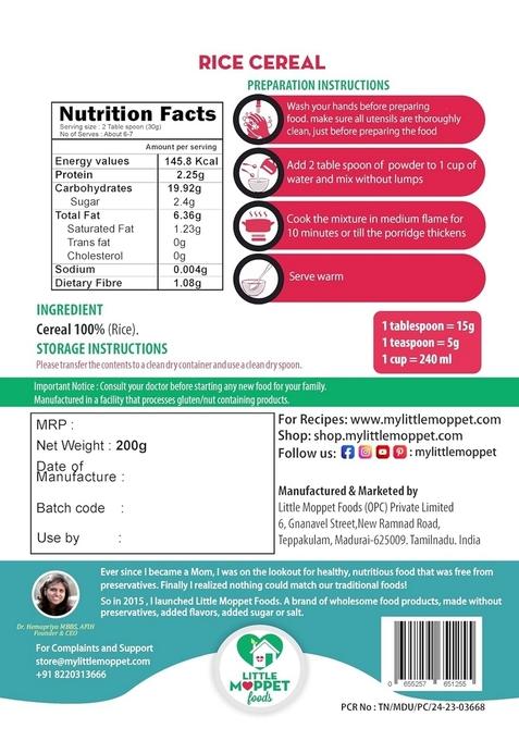 Little Moppet Foods – Rice Cereal 200G | No Additives And Preservatives | Free From Added Salt And Sugar |