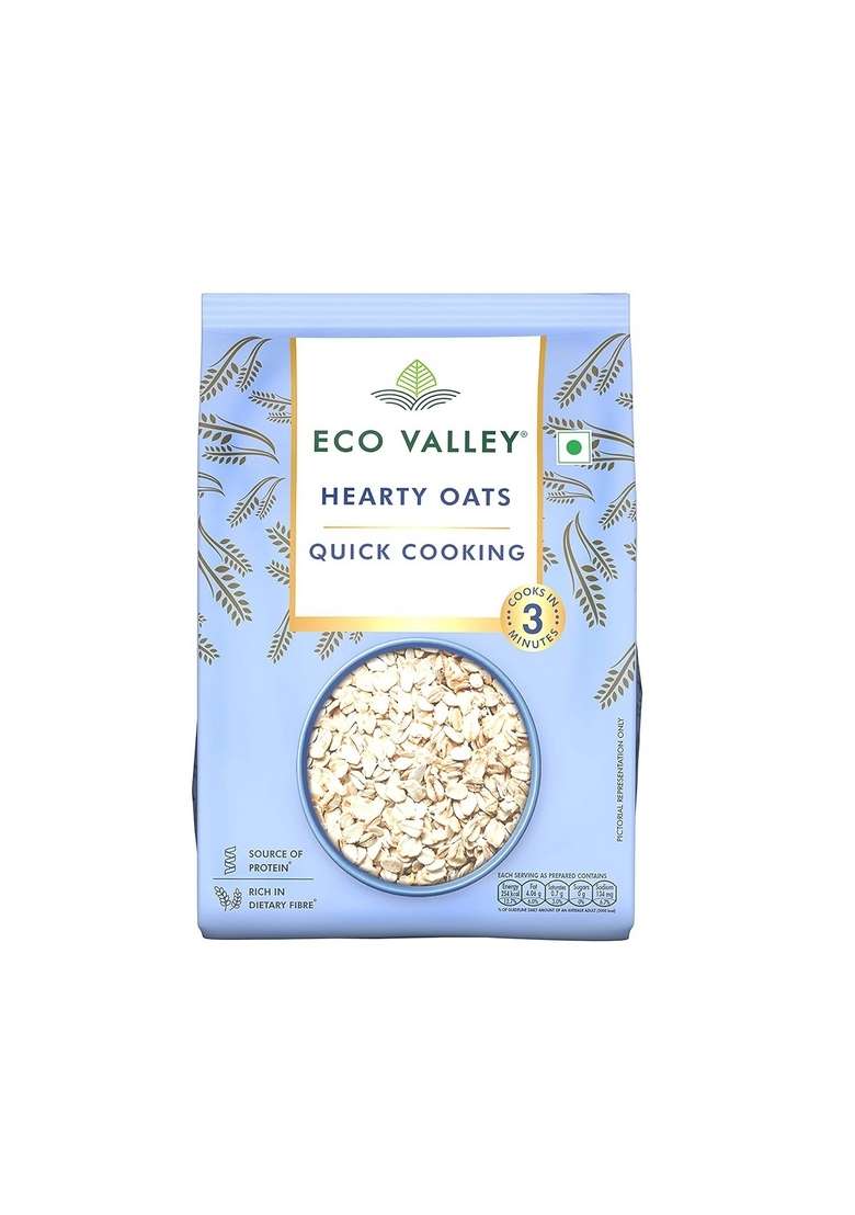 Eco Valley Hearty Oats In Pouch 1 Kg| Rich In Protein And Fibre| Rolled Oats Natural Wholegrain| Nutritious Breakfast Cereals| 100% Natural Grain| Cooks In 3 Minutes|Quick Cooking Oats| No Added Sugar - Indya