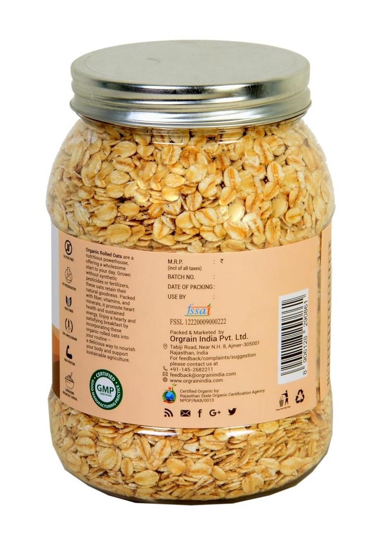 Orgrain India Organic Rolled Oats 500G | Gluten-Free Whole Grain Jumbo Oats For Healthy Breakfast | High Fibre & Protein | Ideal For Weight Management | No Powder | Great For Overnight Oats & Porridge