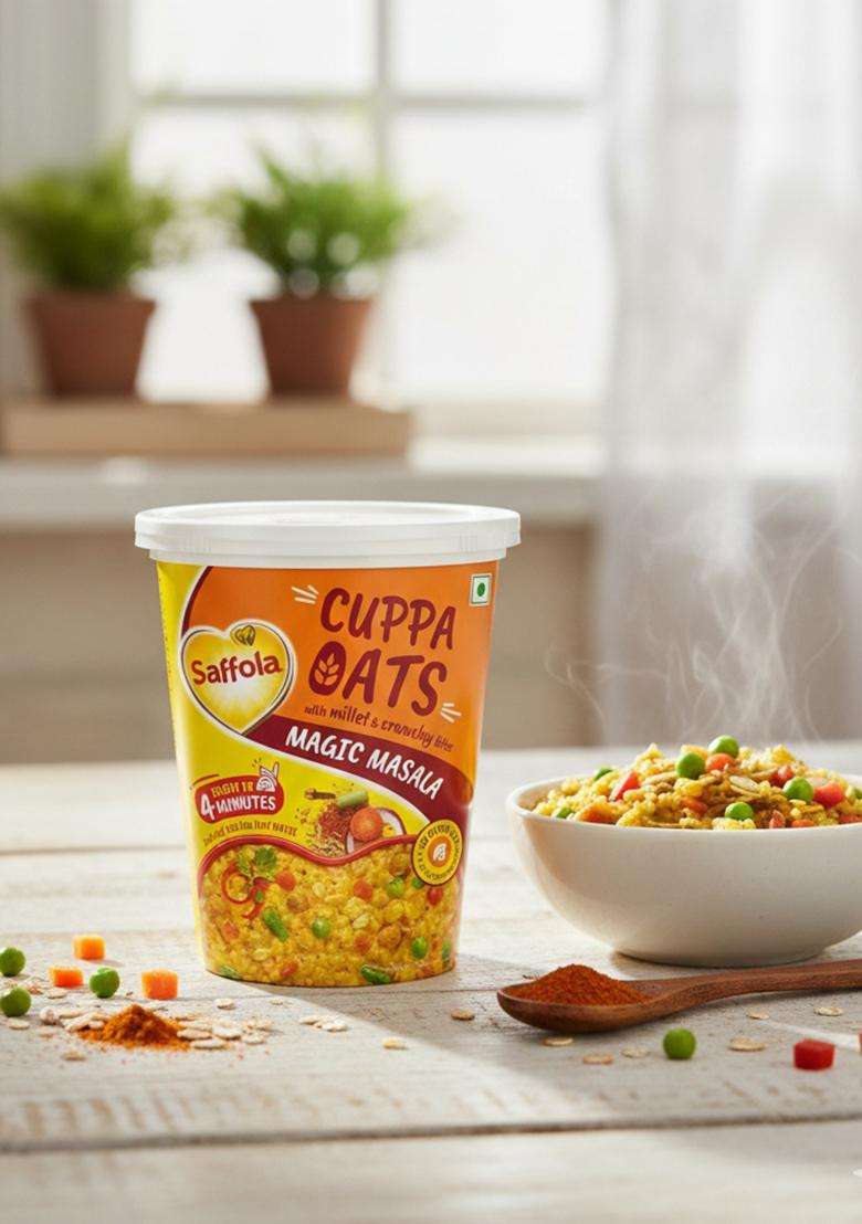 Saffola Cuppa Oats, Magic Masala | Tasty Mazedaar Snack | Just Add Hot Water | Goodness Of Jowar & Veggies | No Maida, No Added Preservatives | Helps Manage Weight | 52G - Indya