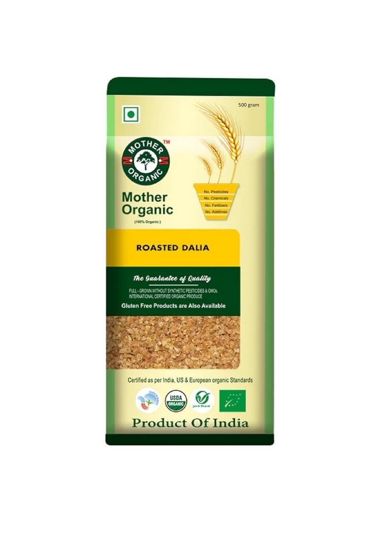 Mother Organic Roasted Dalia | 100% Certified Organic Cracked Wheat | High Fibre, Protein-Rich & Ready-To-Cook Breakfast Cereal | No Pesticides, No Chemicals | Product Of India (1 Kg)