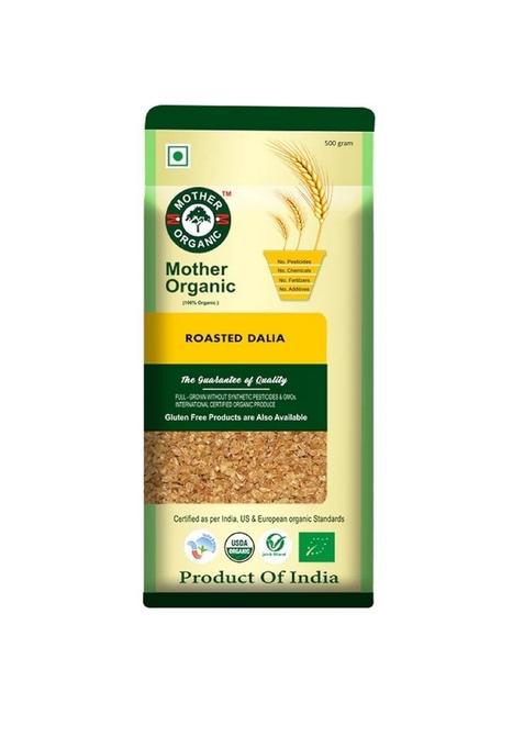 Mother Organic Roasted Dalia | 100% Certified Organic Cracked Wheat | High Fibre, Protein-Rich & Ready-To-Cook Breakfast Cereal | No Pesticides, No Chemicals | Product Of India (1 Kg)