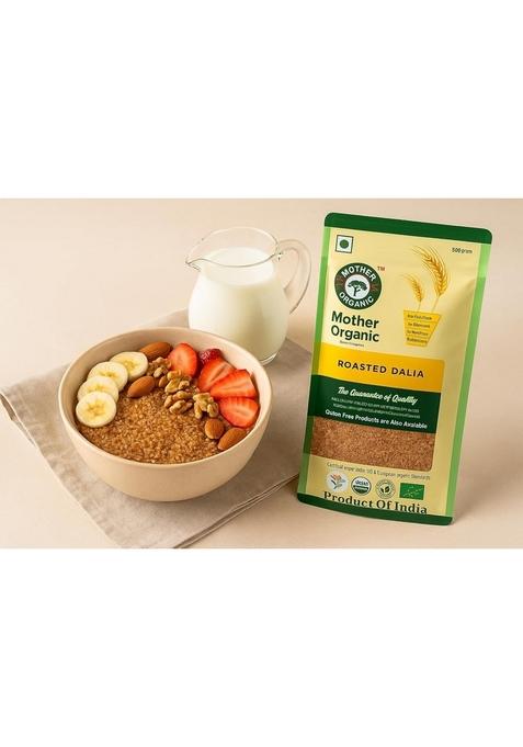 Mother Organic Roasted Dalia | 100% Certified Organic Cracked Wheat | High Fibre, Protein-Rich & Ready-To-Cook Breakfast Cereal | No Pesticides, No Chemicals | Product Of India (1 Kg)