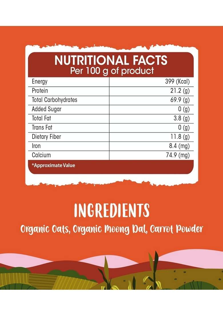 Hungry Koala Oats & Carrot Khicdi Cereal Made With Natural Ingridients For Kids To Grow Healthy No Preservative Or Additives Or Maida 400 Grams Pack - Indya