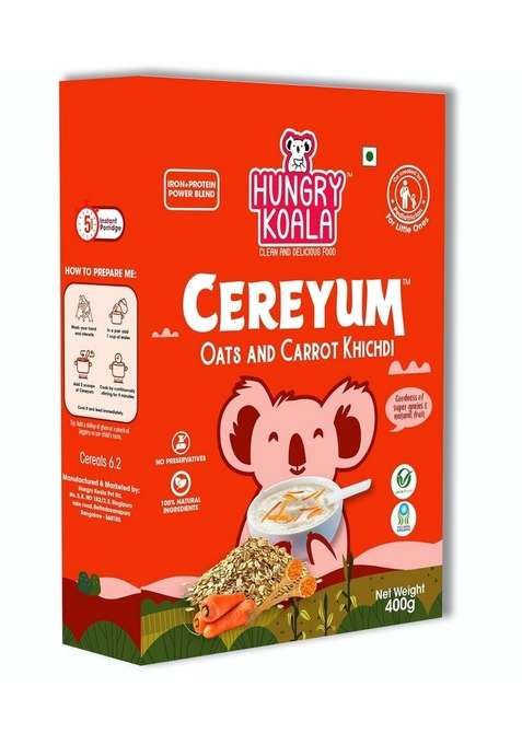 Hungry Koala Oats & Carrot Khicdi Cereal Made With Natural Ingridients For Kids To Grow Healthy No Preservative Or Additives Or Maida 400 Grams Pack
