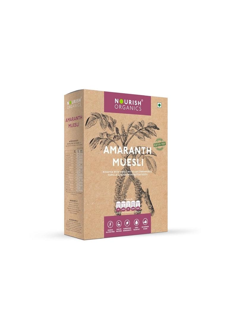 Nourish Organics Amaranth Muesli, Mild Sweet 280G Pack| Healthy And Nutritious Breakfast Cereals With Whole Nuts | No Refined Sugar | Clean Label