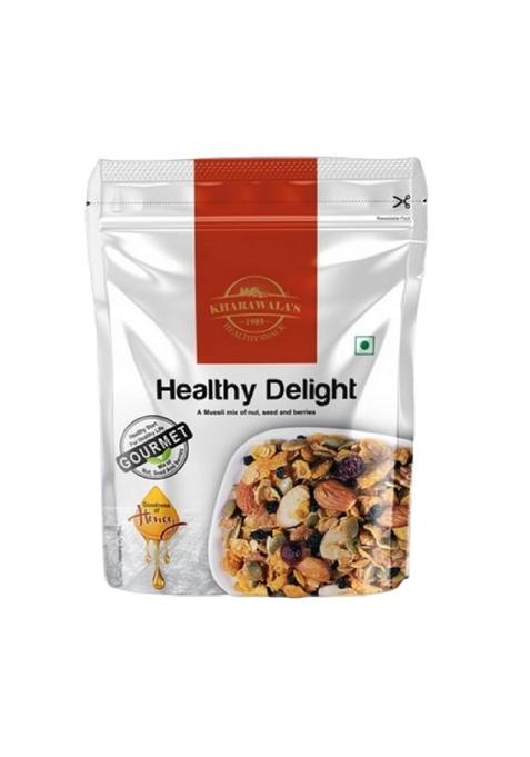 Kharawala'S Healthy Delight - 200Gm | Gourmet Muesli Mix Of Nuts, Seeds & Berries | High Fiber, Protein & Energy Rich Breakfast Cereal | With Goodness Of Honey | Resealable Fresh Pack