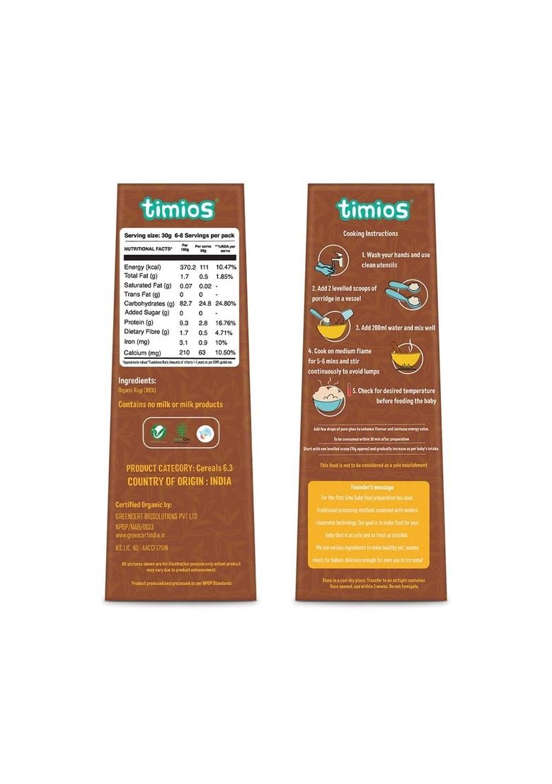 Timios Organic Instant Ragi Baby Cereal, Healthy And Nutritious, No Added Sugar, No Preservatives, 200G