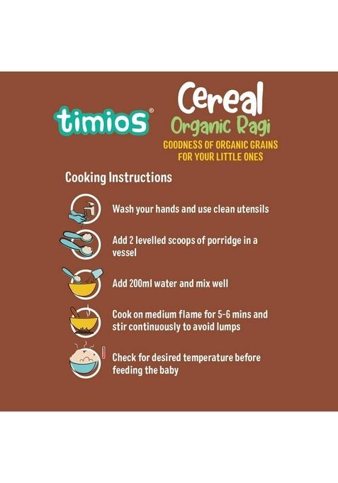 Timios Organic Instant Ragi Baby Cereal, Healthy And Nutritious, No Added Sugar, No Preservatives, 200G