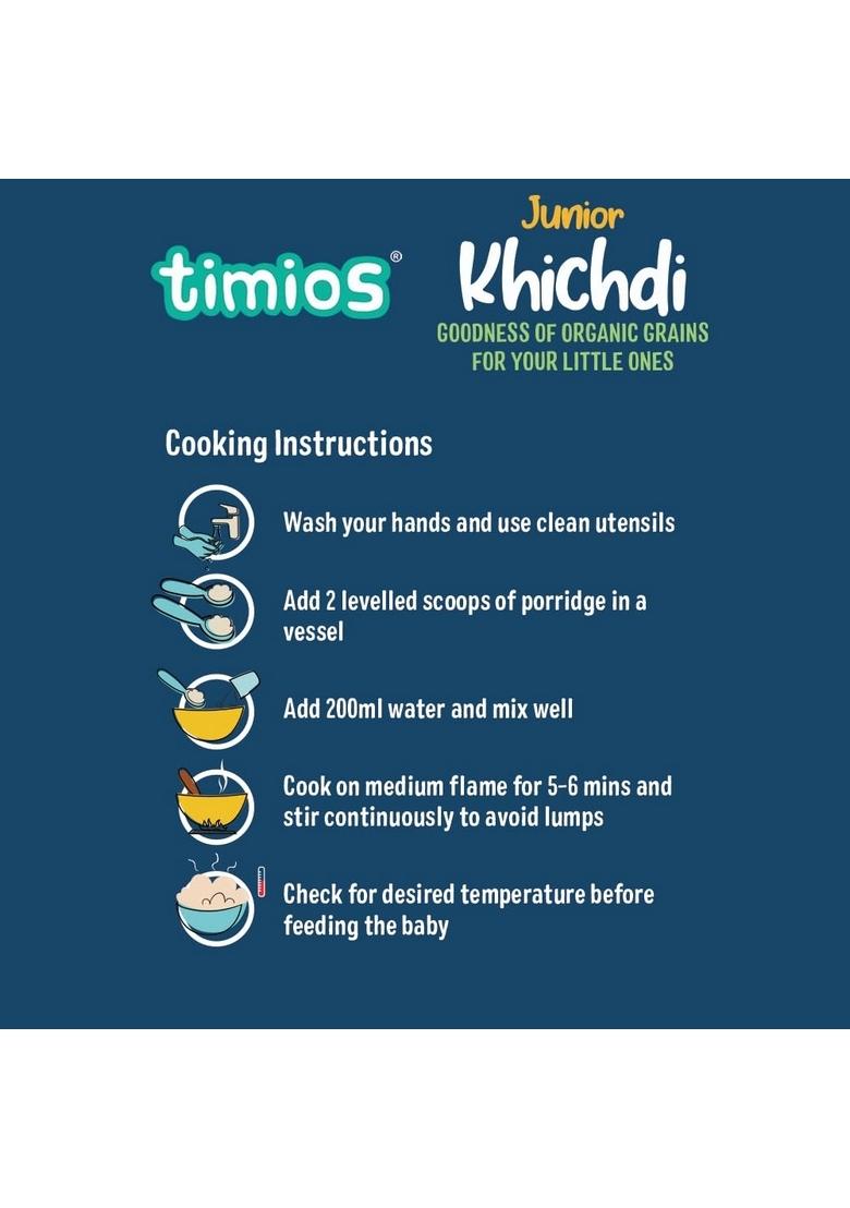 Timios Organic Porridge, Khichdi, Natural Health Mix, Instant Healthy Wholesome Food, Rich In Protein, No Added Sugar, No Salt, 200G