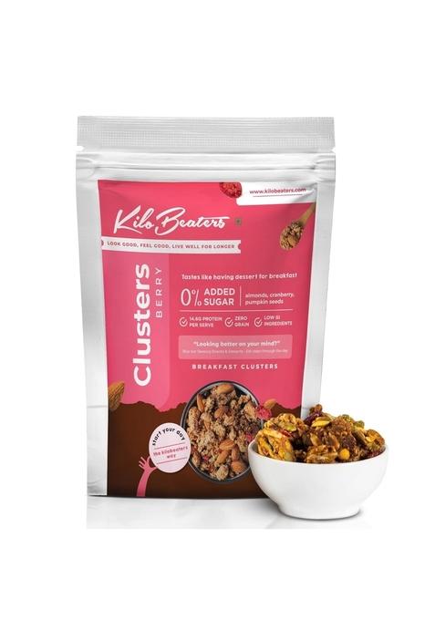 Kilobeaters High Protein Berry Breakfast Clusters For Fitness Enthusiasts And Weight Watchers, Zero Sugar & Zero Preservative - (1 Kg, Pack Of 1)