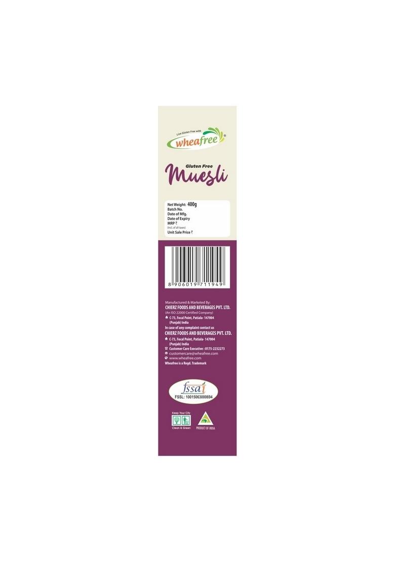 Wheafree Gluten Free Muesli (400G) | Goodness Of 5 Grains, Seeds, Nuts And Berries | No Trans Fat | No Added Sugar | No Preservatives