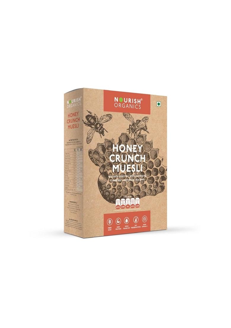 Nourish Organics Honey Crunch Muesli, 300G Pack | Healthy And Nutritious Breakfast Cereals With Whole Nuts | No Refined Sugar | Clean Label