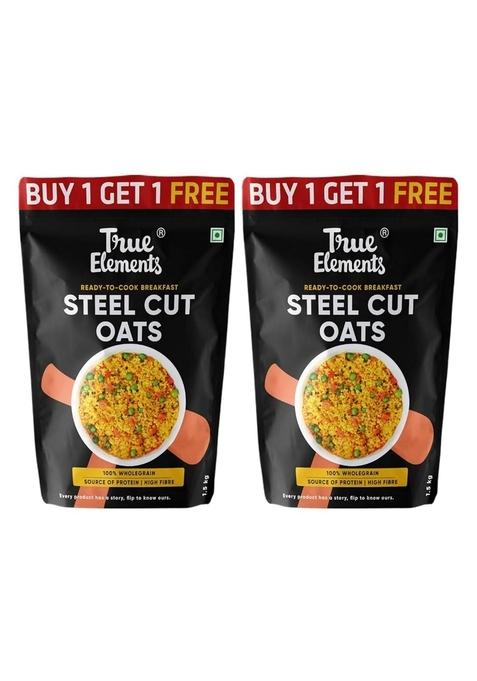True Elements Steel Cut Oats 3Kg (1.5Kg Pack Of 2) - Steel Cut Oats | 100% Wholegrain | Protein Rich Oats Breakfast | Healthy And Fibre Rich Breakfast
