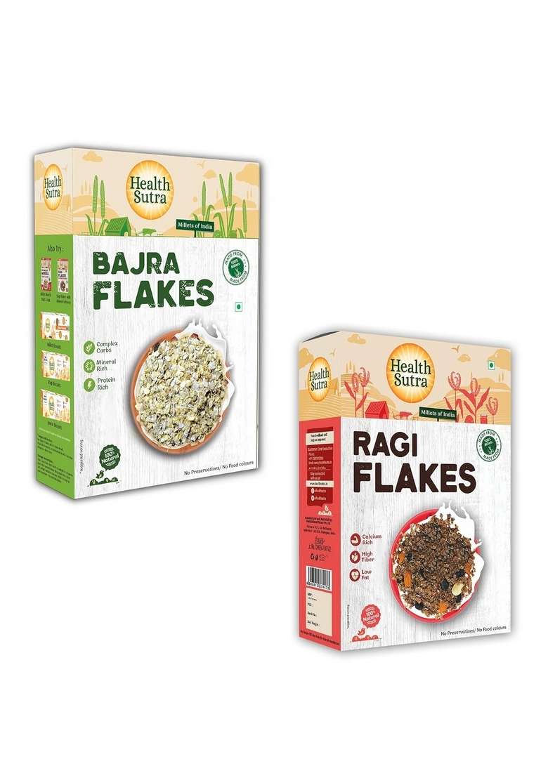Health Sutra Millets Flakes Combo - Ragi Flakes & Bajra Flakes (500Gm Each) Millets Cereal For Breakfast, High Protein, Gluten Free, Diet Food For Weight Loss,100% Natural, Use Like Oats/Corn Flakes - Indya