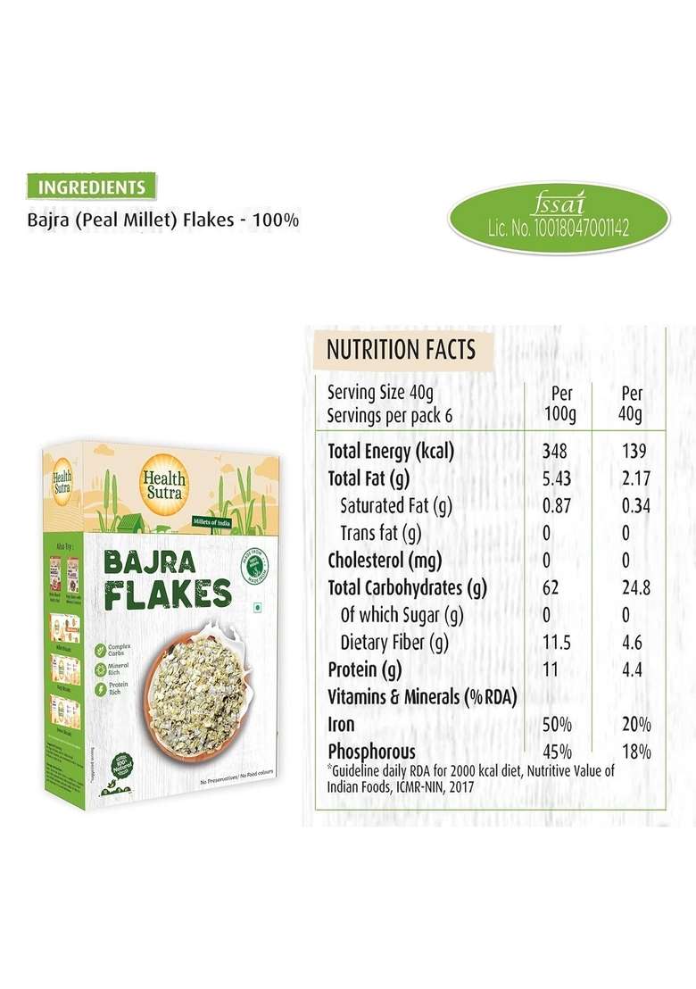 Health Sutra Millets Flakes Combo - Ragi Flakes & Bajra Flakes (500Gm Each) Millets Cereal For Breakfast, High Protein, Gluten Free, Diet Food For Weight Loss,100% Natural, Use Like Oats/Corn Flakes - Indya