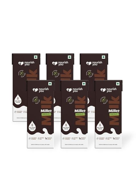 Nourish You Plant Based Millet Mlk With Goodness Of Ragi, Jowar, Bajra & Oats | Dairy Free | Preservatives Free |Healthy Vegan Creamy Mlk Unsweetened| Chocolate Flavour Mlk |1.2L (200 Ml Each × 6)