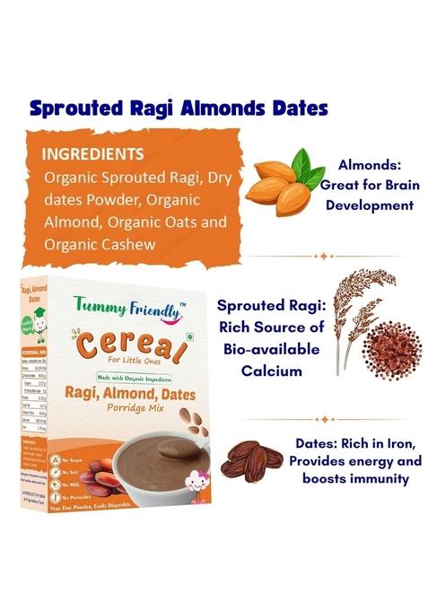 Tummyfriendly Foods Organic Sprouted Ragi Almond Dates Porridge Mix | Made Of Sprouted Ragi Powder For Baby Cereal | Available In Trial Packs Too | Toddler Food | Shelf-Life 9 Month | 200G