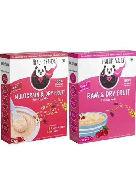 Healthy Panda | Kids Cereal Combo | 400G X2| Multigrain & Dry Fruit Sathu Mavu + Natural Rava & Dryfruits Porridge | 800G| No Added Sugar | No Preservatives | 100% Fresh & Natural