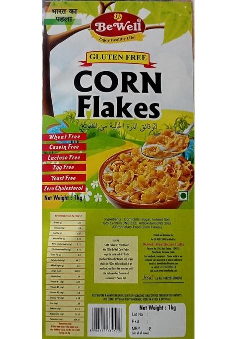 Bewell Gluten Free Corn Flakes 1Kg | No Wheat I No Gluten | 100% Vegan I