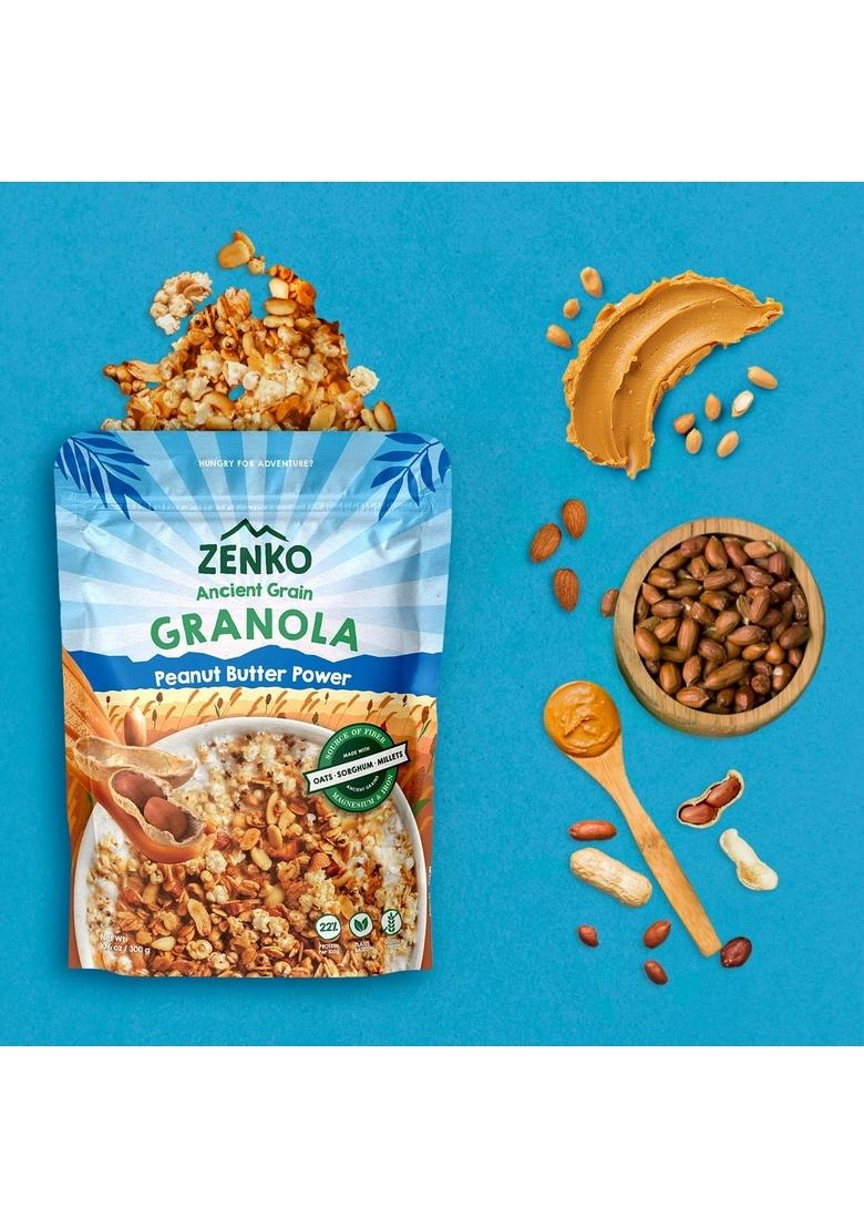 Zenko Ancient Grain Granola | Peanut Butter Power | Natural Ingredients With Almonds, Peanuts | High Protein, Gluten Free, Plant Based | 300G