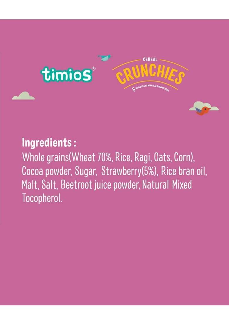 Timios Crunchies Breakfast Cereals Pouch | With Real Strawberries | Pack Of 8 - Indya