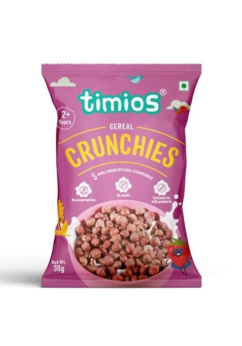 Timios Crunchies Breakfast Cereals Pouch | With Real Strawberries | Pack Of 8