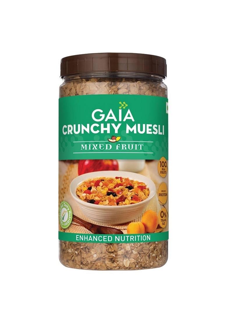 Gaia Crunchy Muesli – Mixed Fruit, 1Kg | High-Fiber Multigrain Breakfast Cereal With Real Dried Fruits | Low Fat, No Trans Fat, Healthy & Nutritious