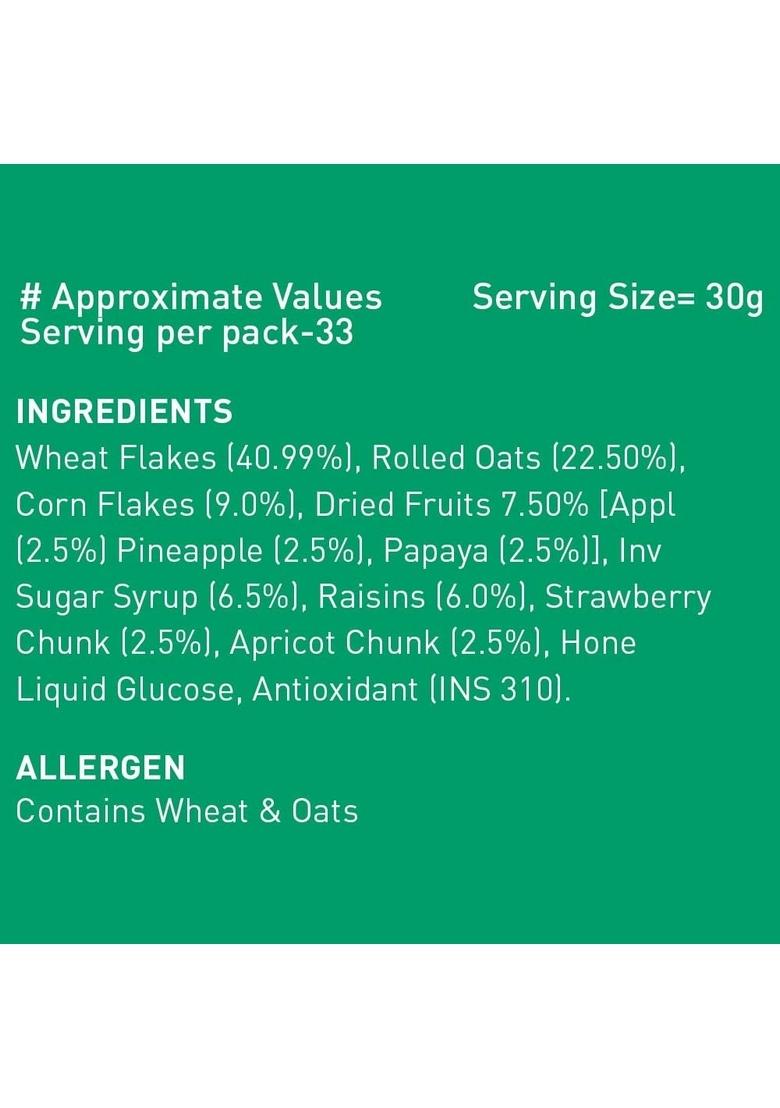Gaia Crunchy Muesli – Mixed Fruit, 1Kg | High-Fiber Multigrain Breakfast Cereal With Real Dried Fruits | Low Fat, No Trans Fat, Healthy & Nutritious