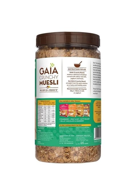 Gaia Crunchy Muesli – Mixed Fruit, 1Kg | High-Fiber Multigrain Breakfast Cereal With Real Dried Fruits | Low Fat, No Trans Fat, Healthy & Nutritious