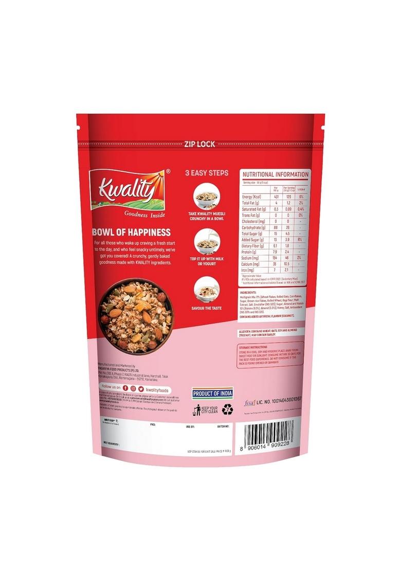 Kwality Muesli – Almond, Raisins & Honey 750G | 87% Multi Grains | High-Fibre, Protein-Rich Multigrain Breakfast Cereal With Rolled Oats, Crunchy Nuts & Natural Honey, No Preservatives