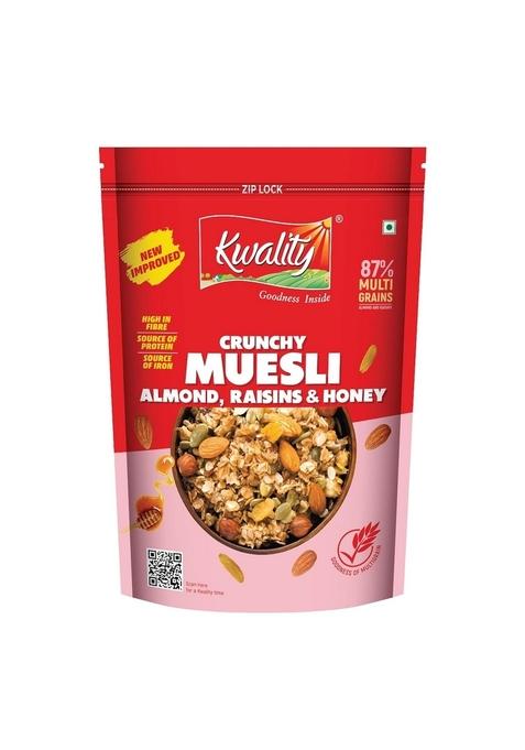Kwality Muesli – Almond, Raisins & Honey 750G | 87% Multi Grains | High-Fibre, Protein-Rich Multigrain Breakfast Cereal With Rolled Oats, Crunchy Nuts & Natural Honey, No Preservatives