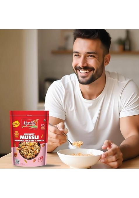 Kwality Muesli – Almond, Raisins & Honey 750G | 87% Multi Grains | High-Fibre, Protein-Rich Multigrain Breakfast Cereal With Rolled Oats, Crunchy Nuts & Natural Honey, No Preservatives