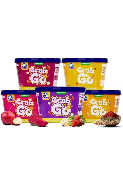 Be'Be' Burp Travel Pack Grab-N-Go | Mix Porridge Combo | Natural Food No Sugar No Salt | No Artificial Preservatives & Flavors | Real Fruits & Vegetables | Porridge-25 Gram Each (Pack Of 5)